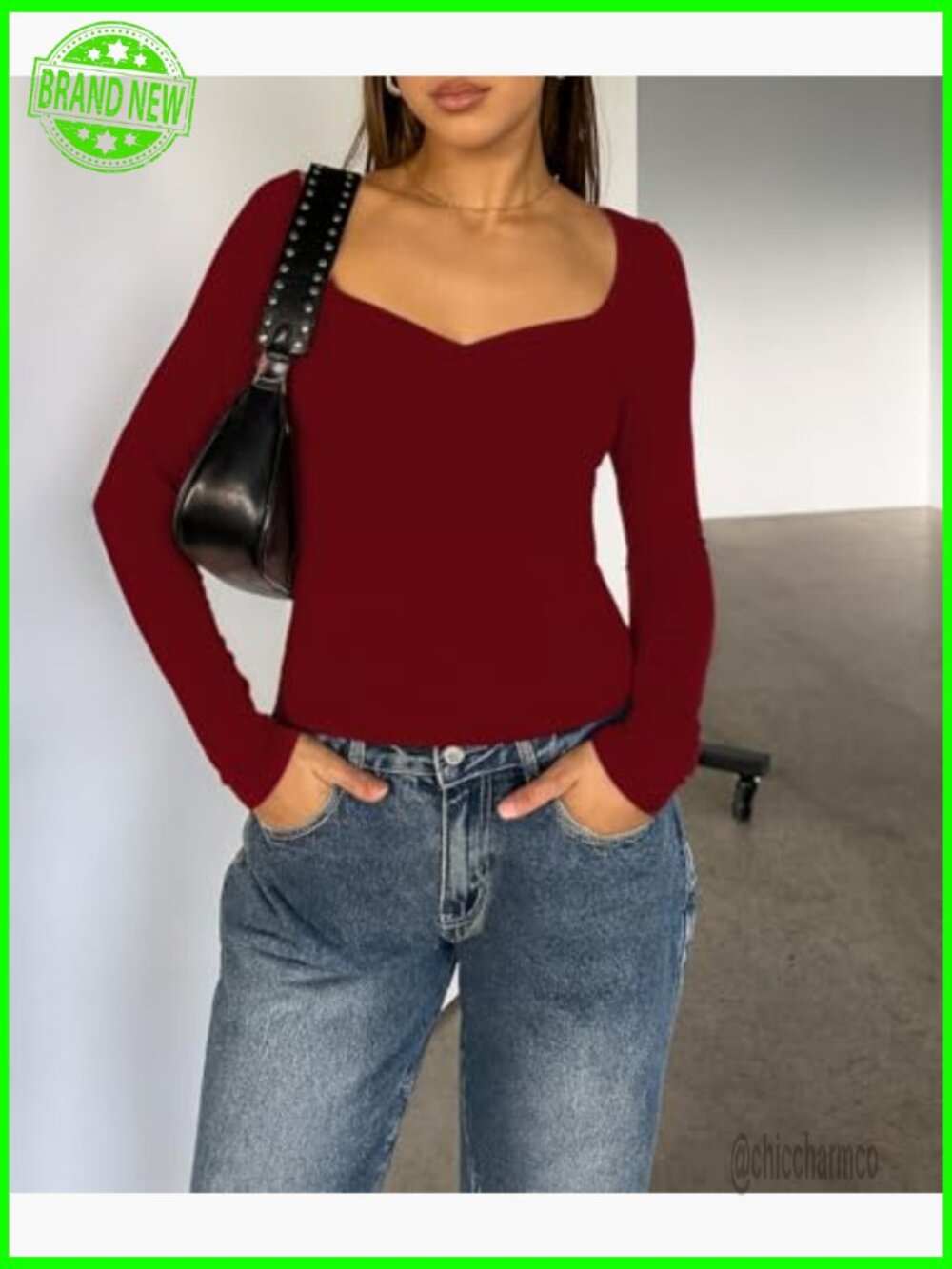 Long Sleeve Going Out Tops Pleated Sweetheart Neck Y2K Fall Tops - Picture 3 of 5